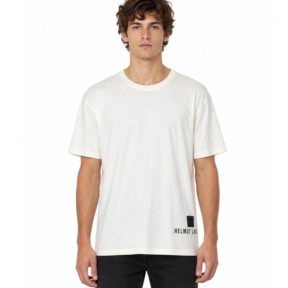 Helmut Lang Men's Off White Longline Graphic T-Shirt Tee | Medium